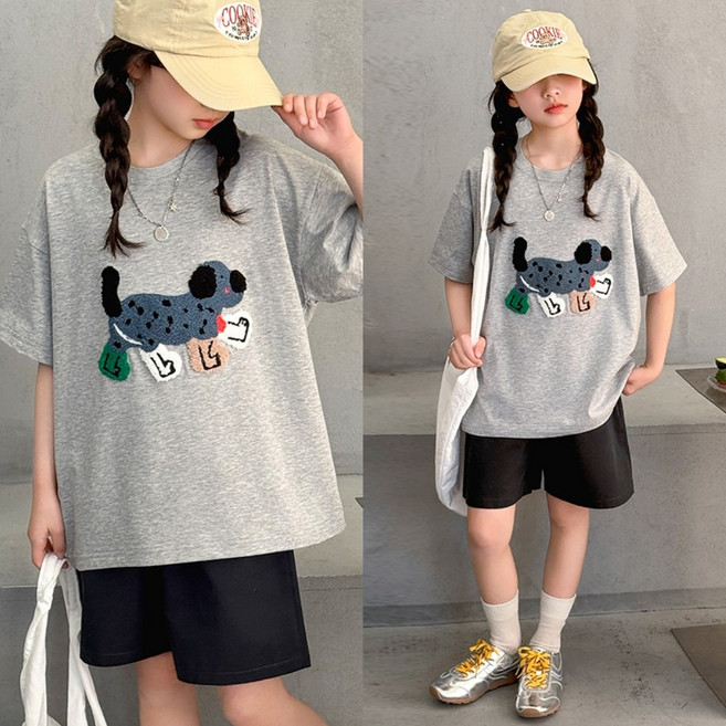 삐삐네옷가게 여아 주니어 멍스타 그레이 반팔 상하세트