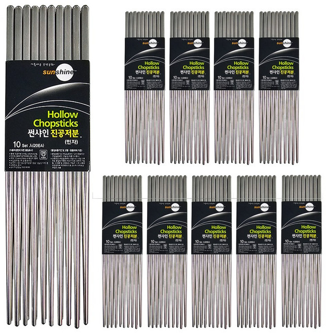 썬샤인 피올라 스텐 진공 젓가락, 100개, 민자(줄무늬 없음), 실버