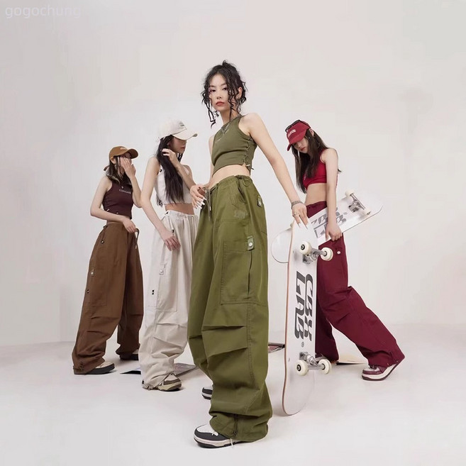 時尚街舞個性美式迷彩傘兵工裝褲女學生街頭爵士舞日常寬鬆休閒褲