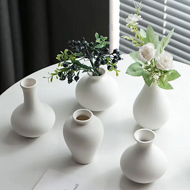 올쉴드 심플 도자기 꽃병 5종 세트, 화이트
