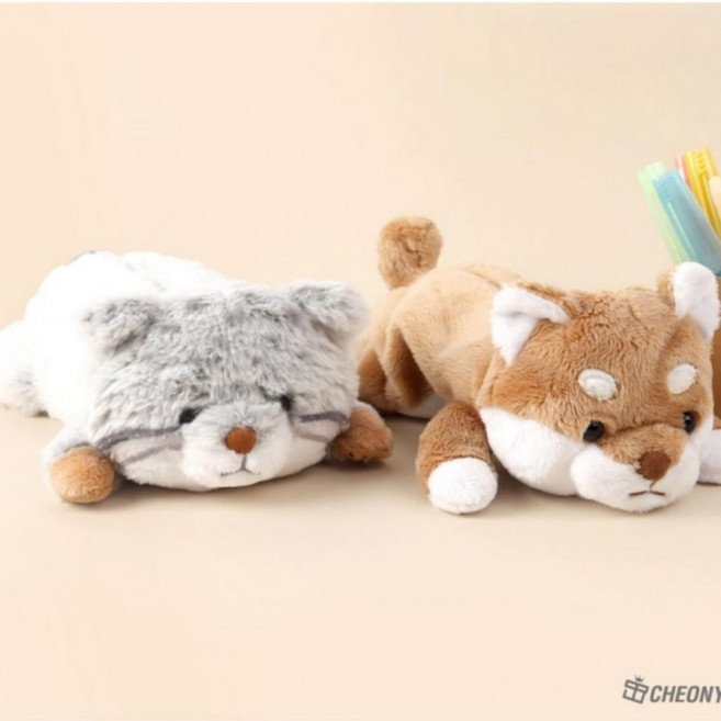 문방구시리즈 펜케이스 필통 펜파우치 인형 누이미3 캐릭터 캐릭터굿즈, 1개, 시바견