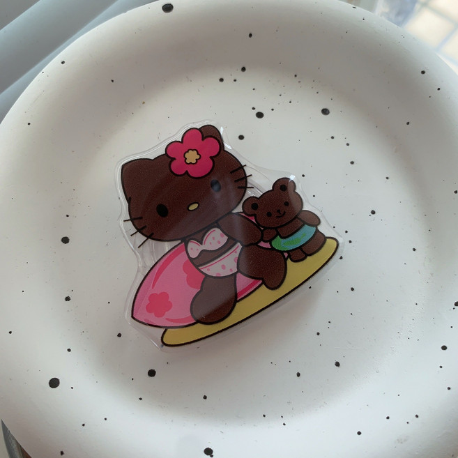 젤리라인 산리오 하와이 태닝 키티 스마트톡 핸드폰거치대, 1개, 아기곰돌이와 서퍼 태닝 고양이