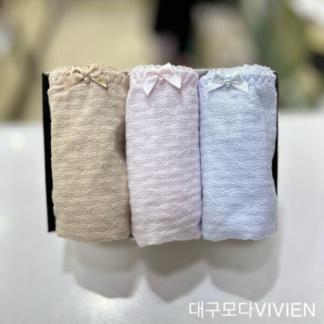 비비안 리본 엠보싱 면스판 부인용 팬티 3종 세트 PT7407_DG