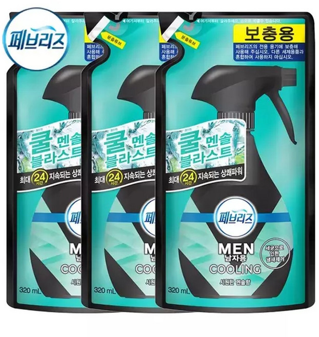 페브리즈 맨 쿨아쿠아 리필 320mlx3개 섬유탈취제, 3개, 320ml