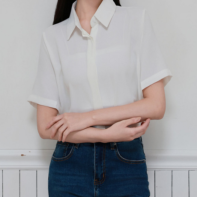 조이메리 여성용 구김없는 히든버튼 매건 블라우스 반팔 셔츠
