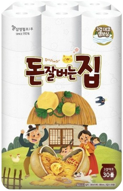 화장지 휴지 3겹 돈잘버는집 30롤 롤화장지 두루마리, 30개입, 본상품선택