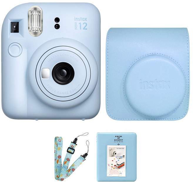 후지 인스탁스 미니12 즉석카메라+가죽케이스/스트랩+전용앨범, 파스텔블루/블루, 1개