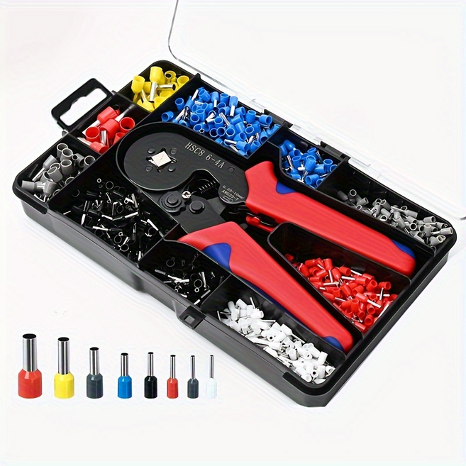 HSC8 6-4A 정밀 압착 펜치 세트 1200pcs 4면 압착 설계 금속 손잡이 무전원 방식 전선 스트리핑 겸용 전문 공구 키트, 1개
