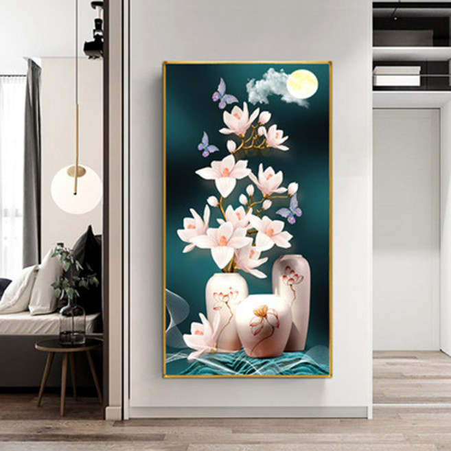 푸아이 3D 보석십자수 달빛 아래 목련화 30x50 DIY 집들이 선물 인테리어 소품(사이즈 7종)+행운십자수(30x30)PW399, 50x80cm, 1개