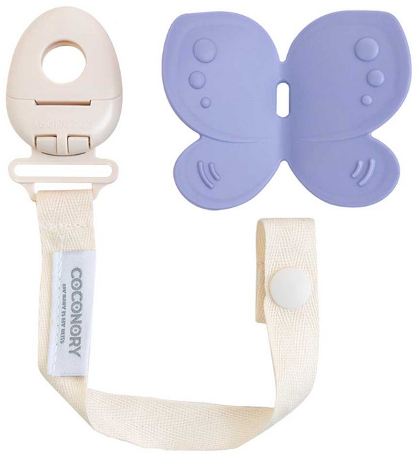 꼬꼬노리 국산 열탕소독 에그링 쪽쪽이 스트랩+치발기세트 아기 패션아이템 신생아 공갈젖꼭지 클립, 1세트, 에그링 아이보리 + 쿠비 나비