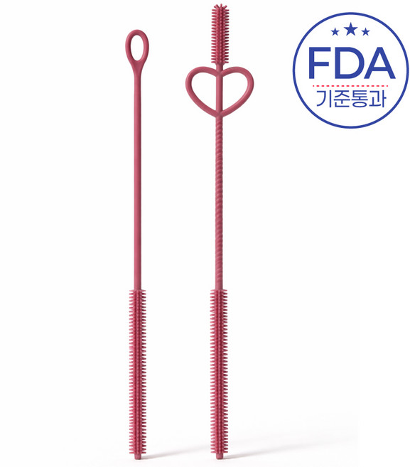 이루온 스크래치 없는 위생적인 열탕소독 가능한 360도 실리콘 빨대솔 빨대세척솔 2종세트, 로즈핑크, 1개