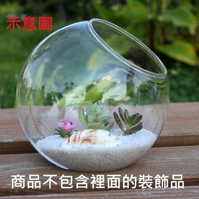 微景小鋪 微景觀生態玻璃瓶 斜口玻璃花盆 多肉植物苔蘚DIY容器, 1個, 直徑10cm