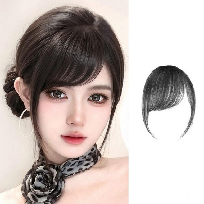 미즈코스 C컬 가르마 앞머리 가발 옆머리 시스루 사이드 뱅, 브라운블랙-왼쪽, 1개