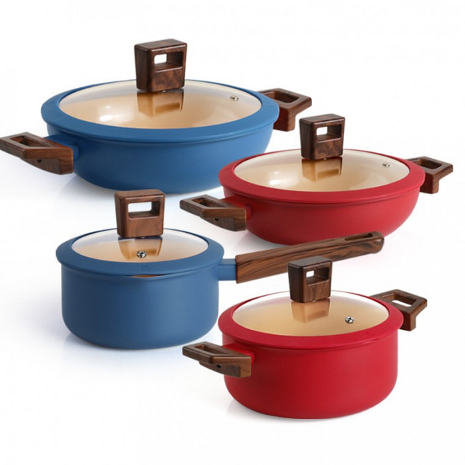 란치에 컬러 인덕션 가스렌지 겸용 냄비 4종 세트, 나리히라 16레드+20레드+22레드+28블루