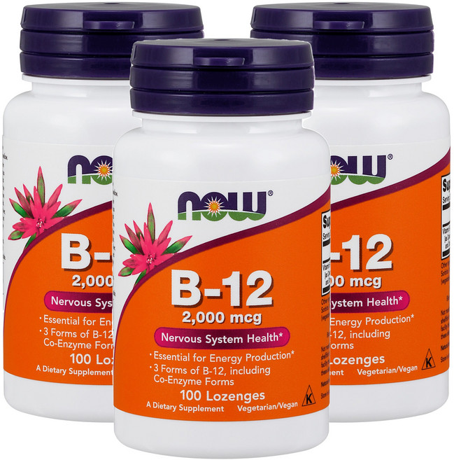 나우푸드 비타민 B-12 2000mcg 로젠지, 100정, 3개