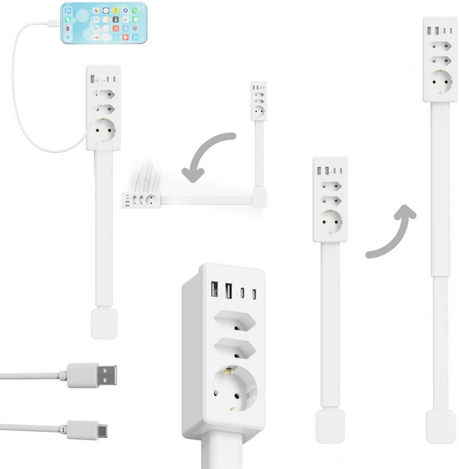 납작머리멀티탭 c타입콘센트 벽면 회전형 3구 콘센트 플러그 플랫형 각도조절 공간활용 슬림, 유럽 표준 사각형 소켓