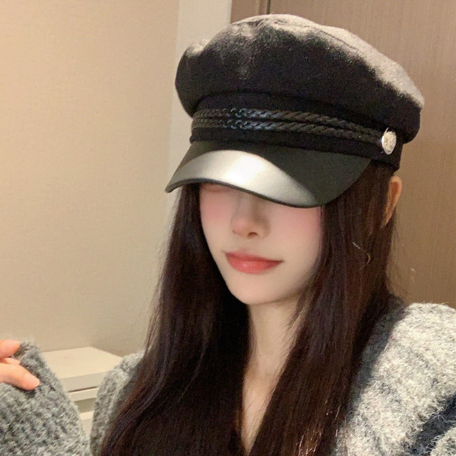 레자 캡 여성군모 헌팅캡 군인 베레모 마도로스캡 가죽 심플 모자