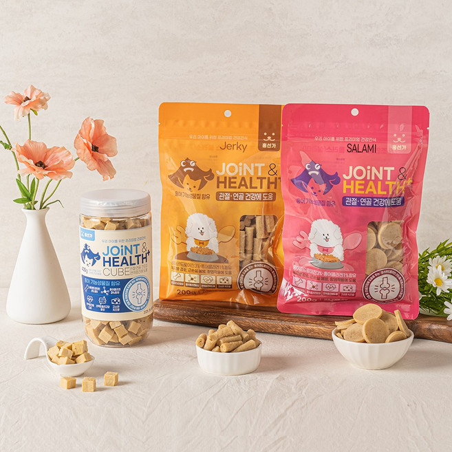 홍선가 반려견 관절 건강간식 조인트 앤 헬스 플러스 3종 세트 콘드로이친3% 콜라겐1%함유, 1세트, 800g, 치즈향