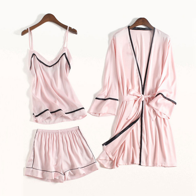 [오늘도 더그레이]실크 슬립웨어 로브가디건 민소매 반바지 파자마 세트 STB0019-03-002(국내발송 :: 보관 파우치증정)