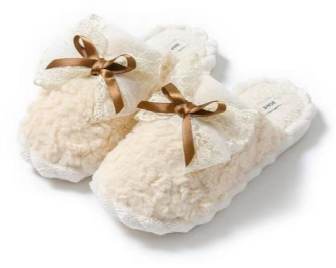 온하트하우스 리본 털 슬리퍼 겨울 실내화