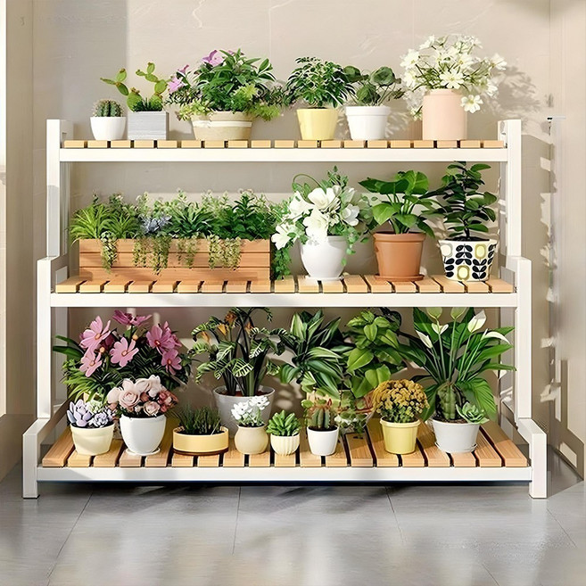 마치 화분정리대 받침대 꽃 진열대 거실 베란다 다육이 선반, 3단, 화이트