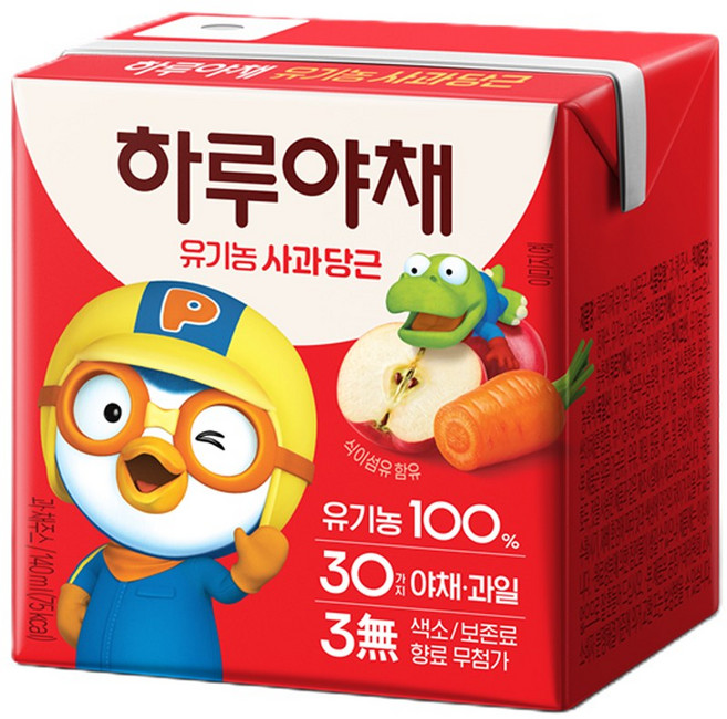 뽀로로 하루야채 유기농 사과당근, 48개, 140ml