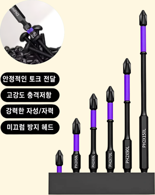 InLoop 드릴 비트 세트 자석 다용도 만능 멀티 십자 드라이버 전동 드릴 육각 6종, 1세트