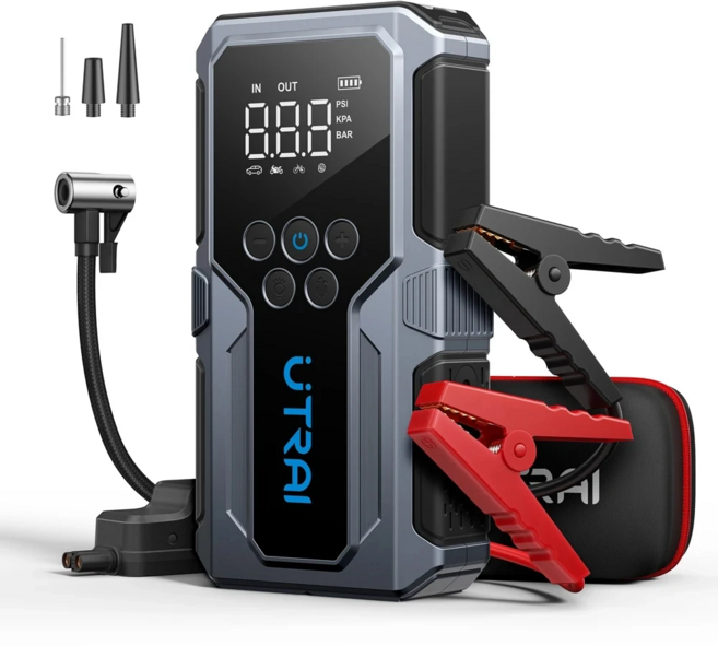 자동차 점프스타터 UTRAI 배터리 비상 150PSI 에어 1500A 점프 보조배터리 휴대용 시동, 8000mAh, 1개
