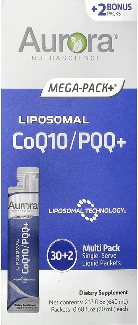 새해 첫좋은선물 Aurora Nutrascience 리포소말 CoQ10/PQQ+ 32팩 각 20ml(0.68fl oz) 제대로 할인합니다, AuroraNutrascience리포소말CoQ10PQQ, 640ml - 쿠팡