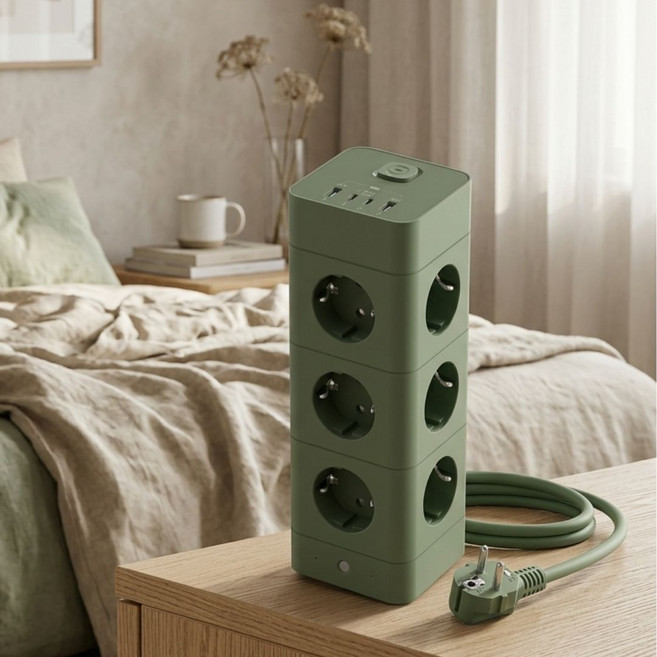 고용량 타워형 큐브 멀티탭, 1개, 그린, 180cm
