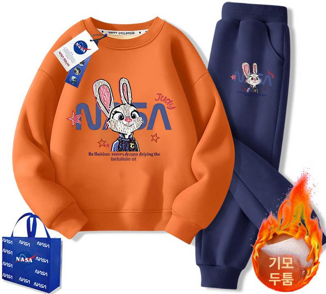 주토피아 맨투맨 티셔츠 주디 추리닝 동물 캐릭터 세트 상하복 기모 바지 겨울, N시리즈 토끼 오렌지+검정 바지