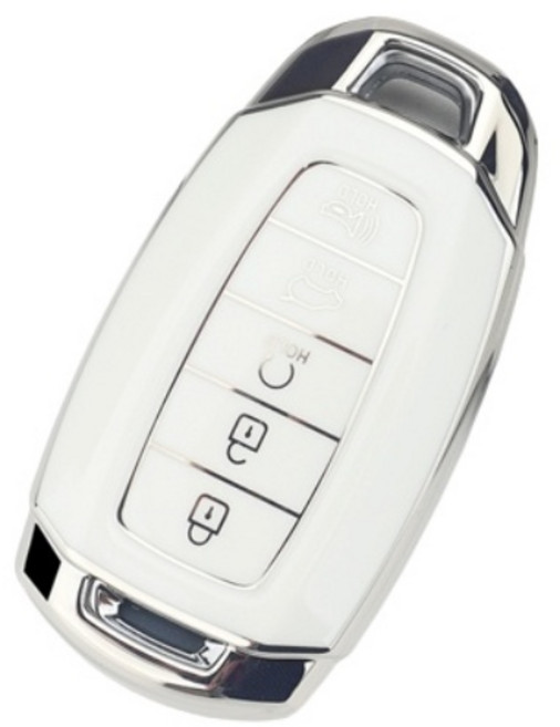 키에티 현대 스마트키 호환 아반떼CN7 팰리세이드 스마트 키케이스 5버튼 TPU 키홀더 단품, 실버-화이트