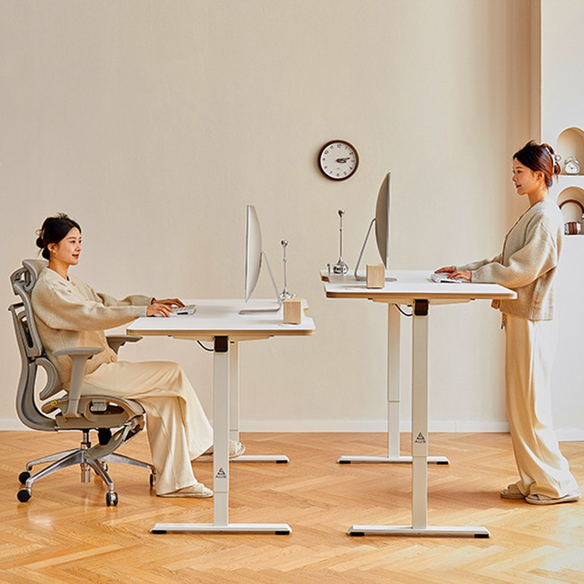 아우스 원목 FJ05 듀얼모터 700폭 전동 모션데스크 버클식 간편조립 전동책상 높낮이조절책상 스탠딩책상 1000 1200 1400 1600, 화이트 상판+화이트 프레임
