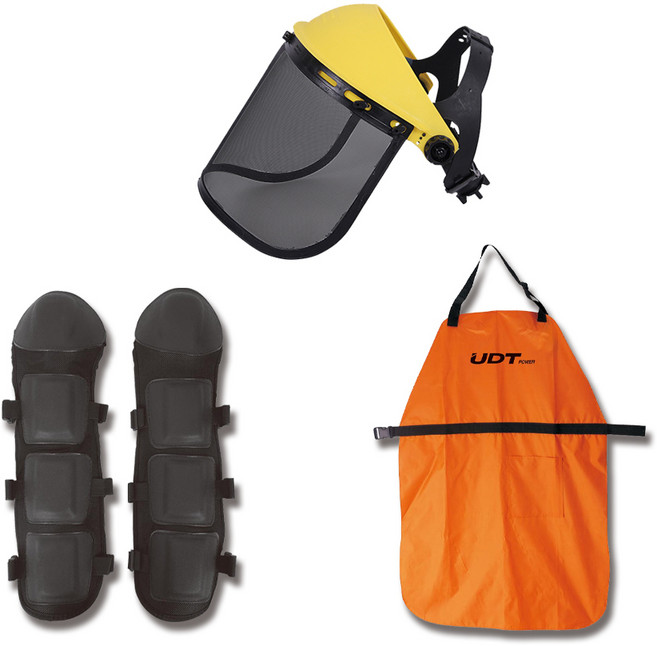 [당일출고] UDT POWER 예초기 보호대 3종세트 UD-WA1 작업치마 UD-FS2 안면보호구 UD-KNP1 무릎보호대 예초기 필수장비 벌초 앞치마, 혼합색상, 1세트