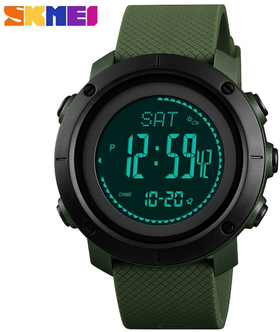 SKMEI 1418 1427 남 여 연인 시계 등산 높이 압력 나침반 보수계 스톱워치 전자 RELOGIO MASCULINO, ABS Dial Green, 1개