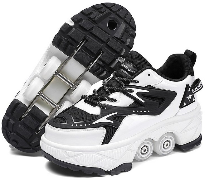 PHTEER 스포츠 스케이트에는 유니섹스 쿼드 스케이트와 장착된 접이식 인라인 스케이트가 포함됩니다, 1개, 화이트+블랙