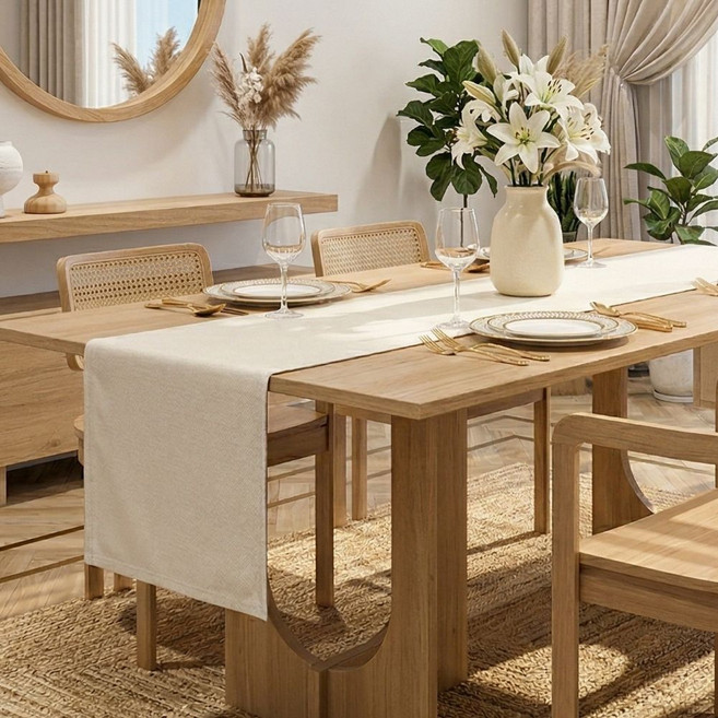 유또 린넨 식탁보 콘솔러너 테이블 러너, 1개, 30 x 180 cm, 베이지