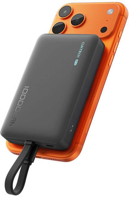 쿡테크 CP12 일체형 2in1 보조배터리 22.5W 고속충전 마그네틱 무선 맥세이프 보조배터리 10000mAh +입출력 C타입 케이블, 블랙