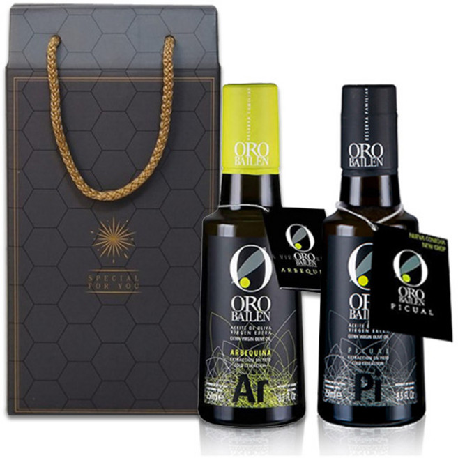 [선물세트] 오로바일렌 엑스트라버진 올리브오일 아르베키나+피쿠알, 2개, 250ml