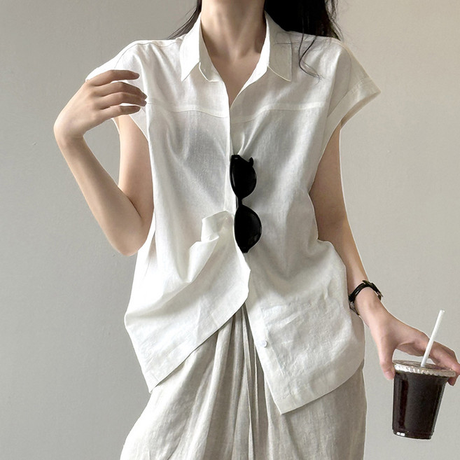 드마엘 리엔 캐주얼 린넨 여성 반팔 데일리 셔츠 (3color)+델로나