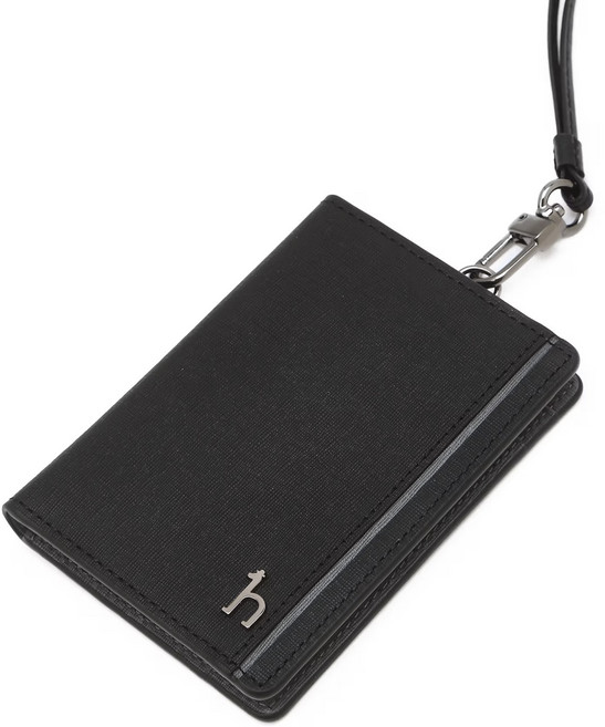 헤지스 남성 블랙 소가죽 명함 카드 목걸이형 반지갑