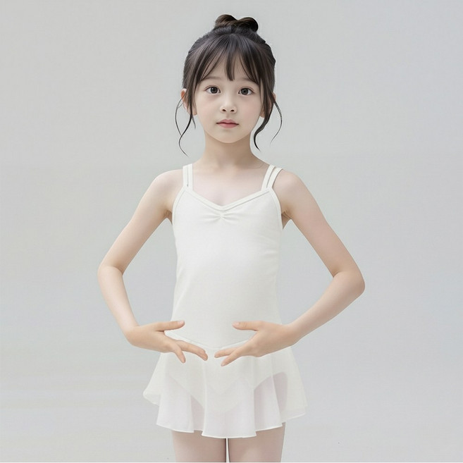 [에스투에이] 국산 포라인 쉬폰 유아 여아 초등 주니어 일체형 원피스형 치마 레오타드 어린이 스커트 발레복