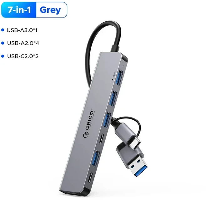 ORICO USB 허브 4-7 포트 유형 3.0 분배기 확장 도킹 스테이션 알루미늄 OTG 어댑터 컴퓨터 액세서리, 01 7-Port USBA 3.0