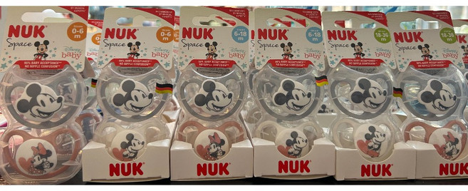 NUK SPACE 米奇米妮 透氣奶嘴 2入裝 0-6m 6-18m 18-36m, 1個, 超透氣奶嘴2入裝 0-6m,米奇灰色米妮咖啡