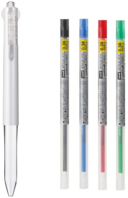 유니 스타일핏 4C 홀더 + 0.38mm 리필심 4색, P.화이트(P1) + 리필 4색