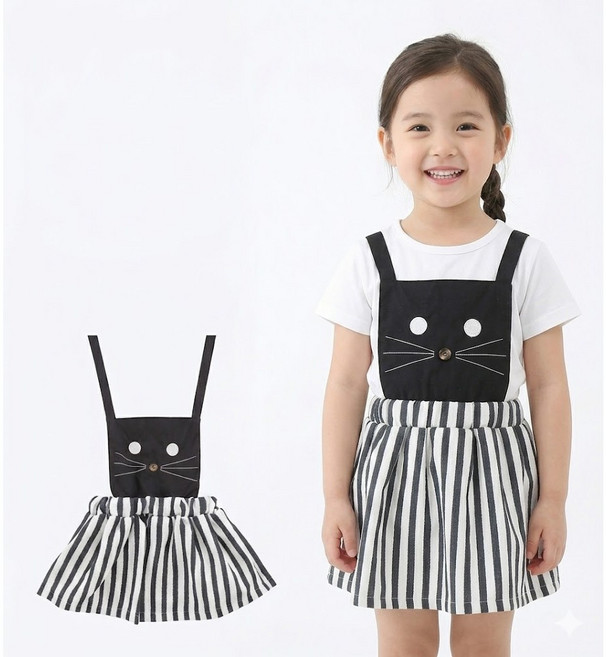 유아 여아 멜빵 스커트 치마 봄 여름 스트라이프 포인트 원피스