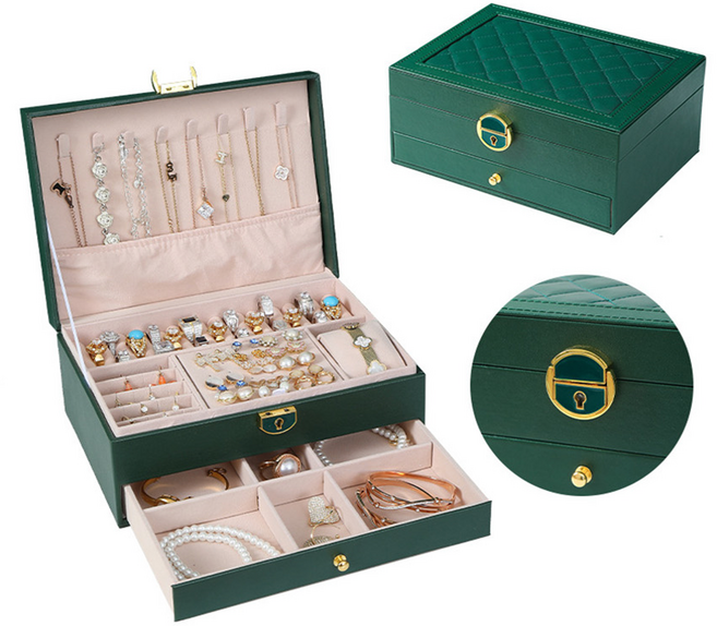 치트몰 휴대용 보석 보관함 정리함 2단 (자물쇠 포함)