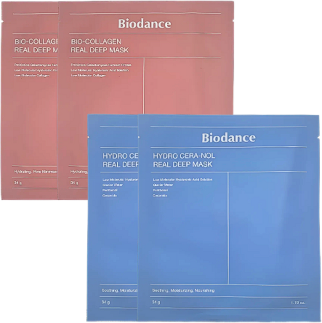 바이오던스 콜라겐 리얼 딥 마스크 2매 + 하이드로 세라놀 리얼 딥 마스크 수면팩 2매, 34g, 1개