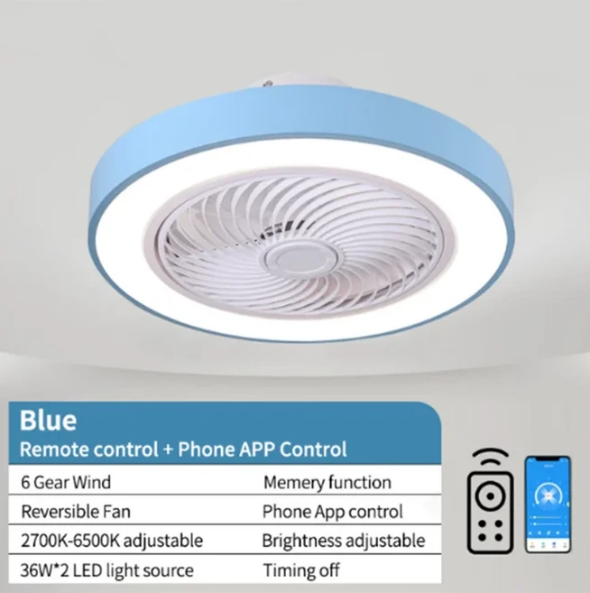 보이지 않는 북유럽 LED 조명 램프 거실 14세 이상 천장 선풍기 110V 220V, 05 Blue, 01 51 60W, 02 110V용