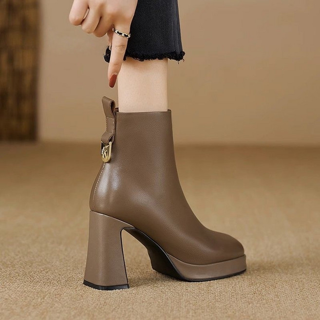 AOKADA 여성 가을 겨울 가보시힐 하이힐 키높이 지퍼 앵크부츠5-8CM